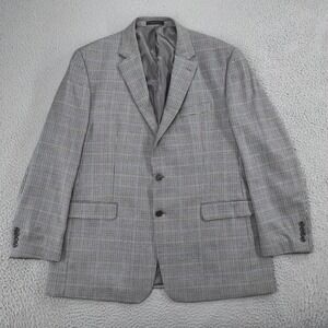 Chaps Blazer Mens 48L Gray Houndstooth Check Silk Wool Blend Sport Coat Jacket